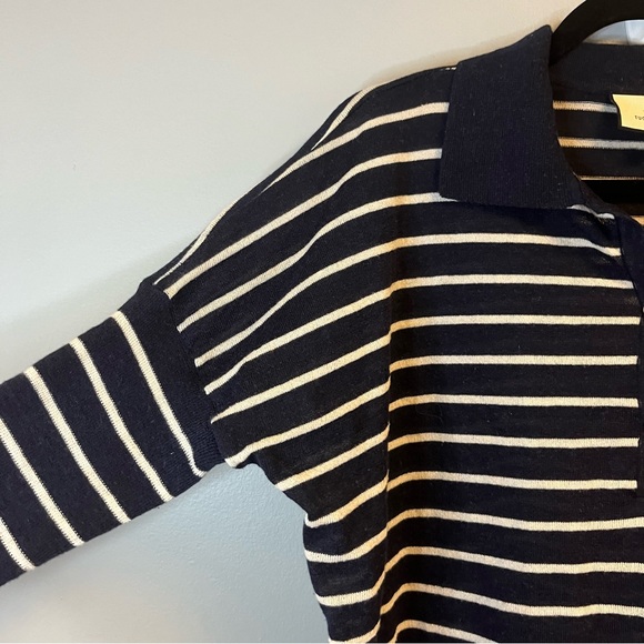 Tuckernuck Sweater Navy & White Striped Clayton 3/4 Sleeve Knit Polo Sz XS/S GUC - Picture 7 of 12